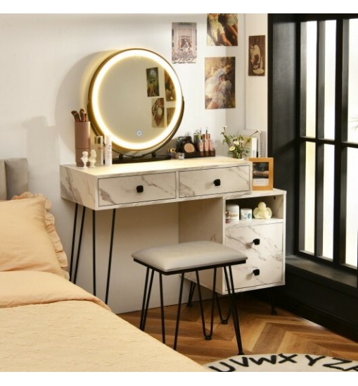 Modern Dressing Table with Storage Cabinet-White