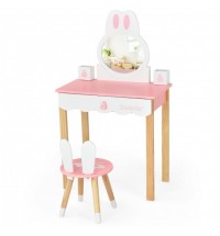 Kids Vanity Set Rabbit Makeup Dressing Table Chair Set with Mirror and Drawer-Pink