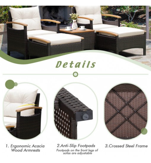 5 Pieces Patio Conversation Set with Cushions Coffee Table and 2 Ottomans