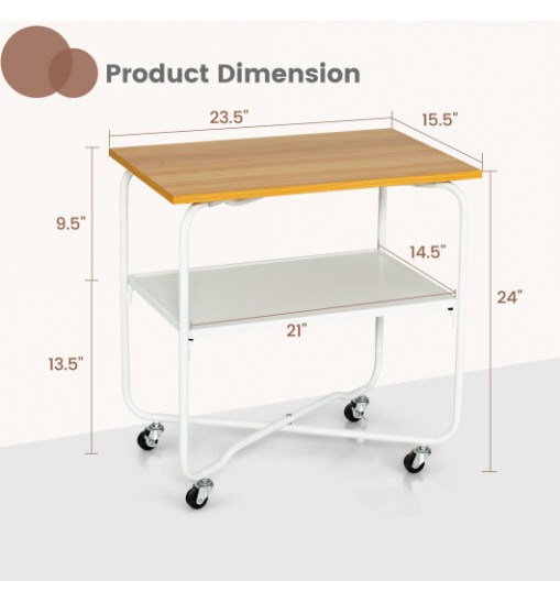 2-Tier End Table with Metal Storage Shelf and Foldable Frame-Natural