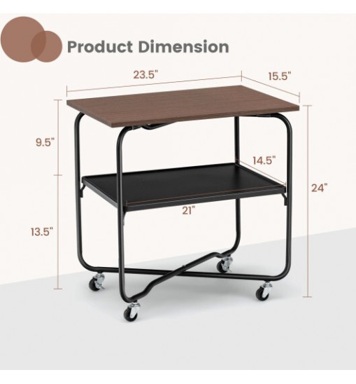 2-Tier End Table with Metal Storage Shelf and Foldable Frame-Natural