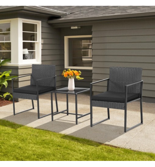 3 Pieces Modern Heavy Duty Patio Furniture Set with Coffee Table-Black