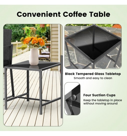 3 Pieces Modern Heavy Duty Patio Furniture Set with Coffee Table-Black