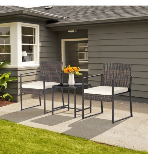 3 Pieces Modern Heavy Duty Patio Furniture Set with Coffee Table-Black