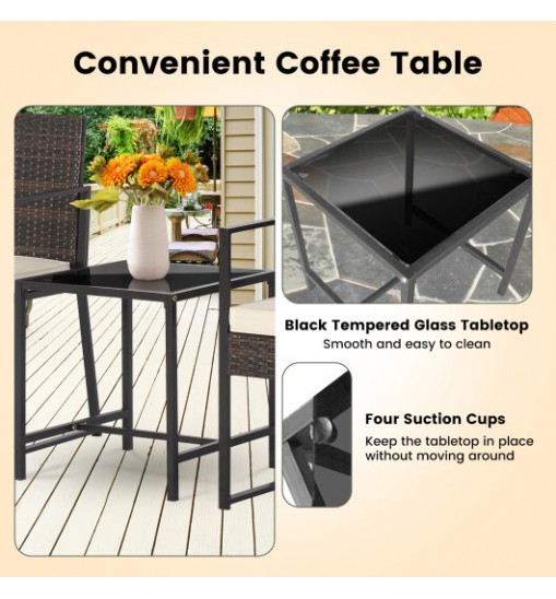 3 Pieces Modern Heavy Duty Patio Furniture Set with Coffee Table-Black