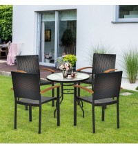 Set of 4 Outdoor Patio PE Rattan Dining Chairs with Powder-coated Steel Frame