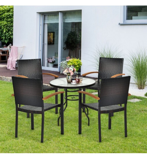 Set of 4 Outdoor Patio PE Rattan Dining Chairs with Powder-coated Steel Frame