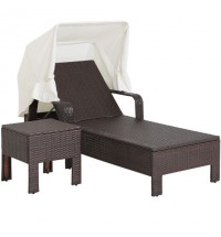 Outdoor Chaise Lounge Chair and Table Set with Folding Canopy and Armrests