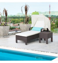 Outdoor Chaise Lounge Chair and Table Set with Folding Canopy and Armrests