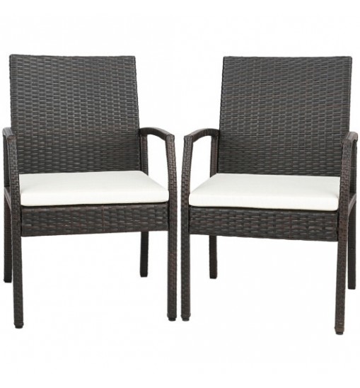 2 Pieces Patio Wicker Dining Armchair Set with Soft Zippered Cushion-Set of 2