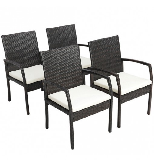 4 Pieces Patio Wicker Dining Armchair Set with Soft Zippered Cushion-Set of 4