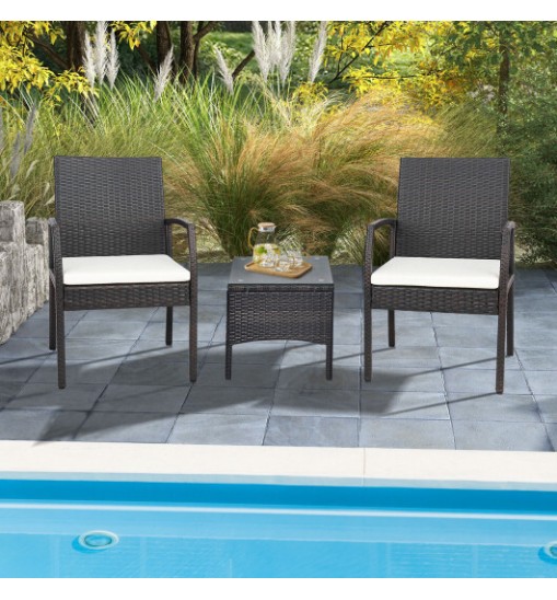 4 Pieces Patio Wicker Dining Armchair Set with Soft Zippered Cushion-Set of 4