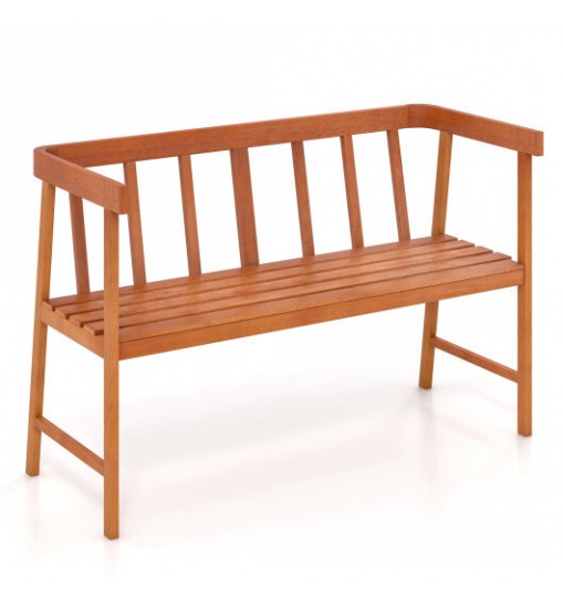 Outdoor Acacia Wood Bench with Backrest and Armrests