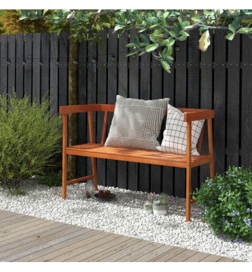 Outdoor Acacia Wood Bench with Backrest and Armrests