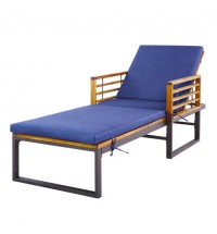 Adjustable Cushioned Patio Chaise Lounge Chair with 4-Level Backrest-Navy