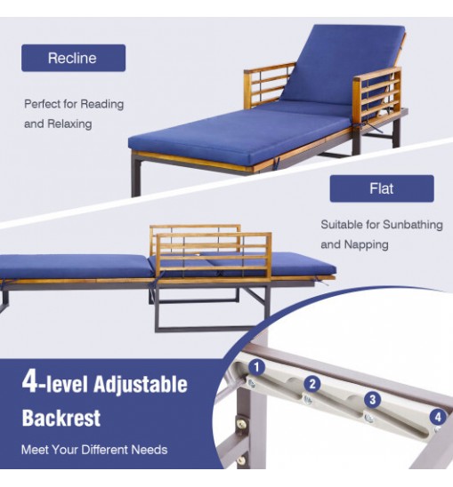 Adjustable Cushioned Patio Chaise Lounge Chair with 4-Level Backrest-Navy