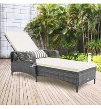 Outdoor Chaise Lounge Chair Recliner with 6-Level Backrest Cushion and Pillow