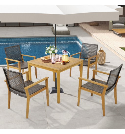 Set of 4 Outdoor Rattan Chair with Sturdy Acacia Wood Frame-Set of 4