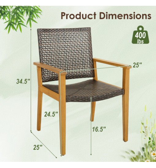 Set of 4 Outdoor Rattan Chair with Sturdy Acacia Wood Frame-Set of 4