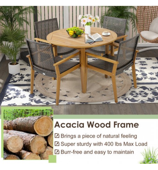 Set of 4 Outdoor Rattan Chair with Sturdy Acacia Wood Frame-Set of 4