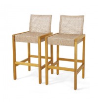 Set of 2 Rattan Patio Wood Barstools Dining Chairs with Backrest-Set of 2