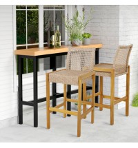 Set of 2 Rattan Patio Wood Barstools Dining Chairs with Backrest-Set of 2