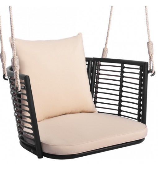 Single Person Hanging Seat with Woven Rattan Backrest for Backyard