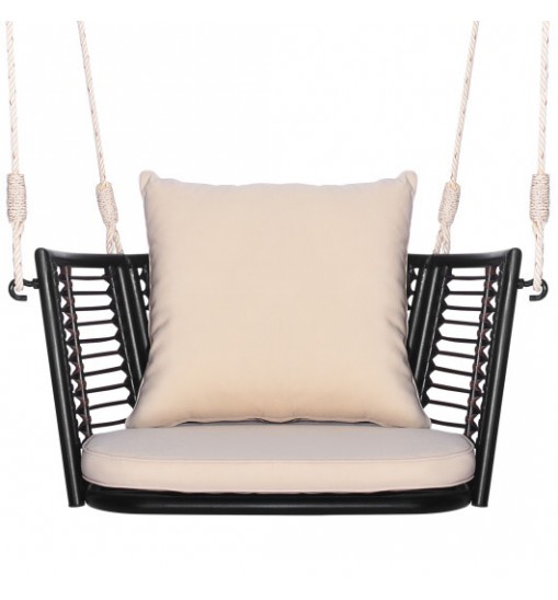 Single Person Hanging Seat with Woven Rattan Backrest for Backyard