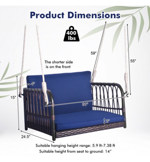 Single Person Hanging Seat with Seat and Back Cushions-Navy