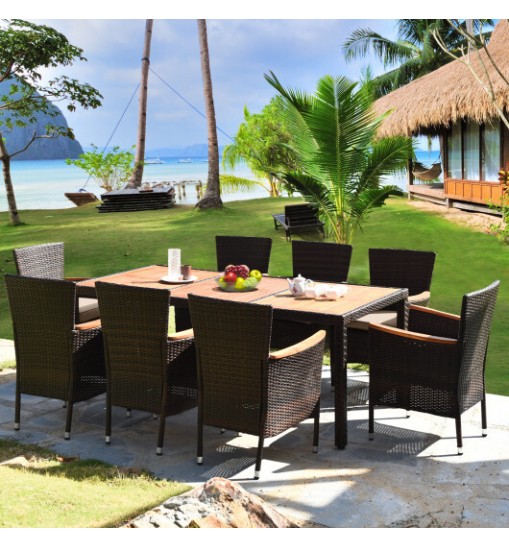 9 Piece Outdoor Dining Set with Umbrella Hole