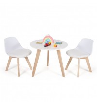 Modern Kids Activity Play Table and 2 Chairs Set with Beech Leg Cushion-White