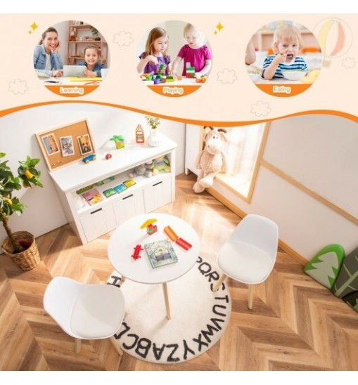 Modern Kids Activity Play Table and 2 Chairs Set with Beech Leg Cushion-White