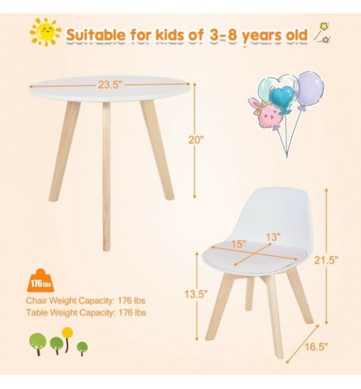 Modern Kids Activity Play Table and 2 Chairs Set with Beech Leg Cushion-White