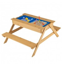 3-in-1 Kids Picnic Table Wooden Outdoor Water Sand Table with Play Boxes