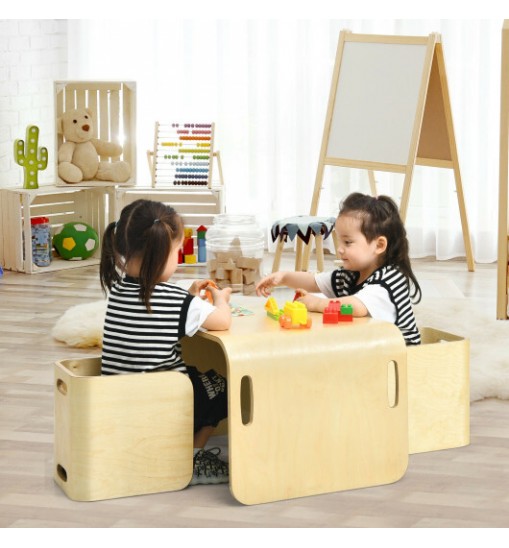 3 Pieces Kids Wooden Table and Chair Set