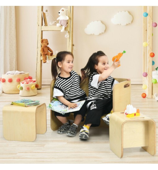 3 Pieces Kids Wooden Table and Chair Set