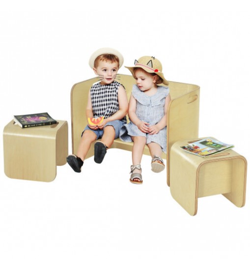 3 Pieces Kids Wooden Table and Chair Set