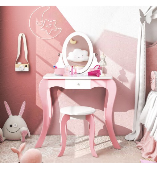 Pretend Kids Vanity Set with 360?° Rotatable Mirror and Play Accessories