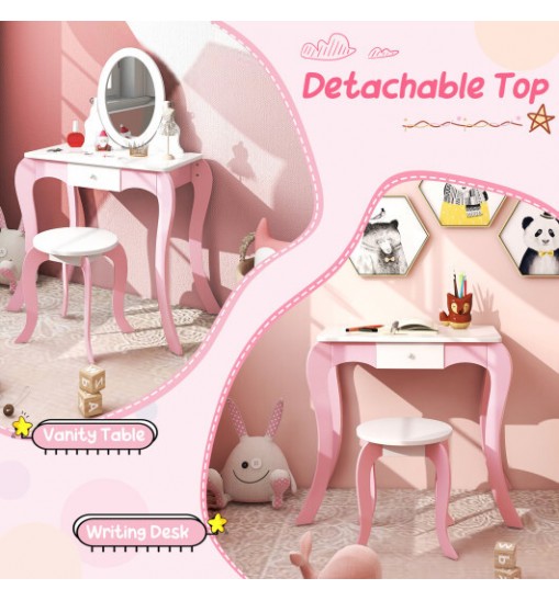 Pretend Kids Vanity Set with 360?° Rotatable Mirror and Play Accessories