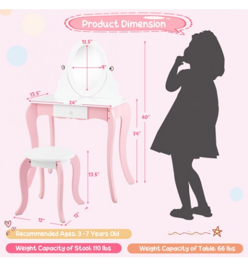 Pretend Kids Vanity Set with 360?° Rotatable Mirror and Play Accessories