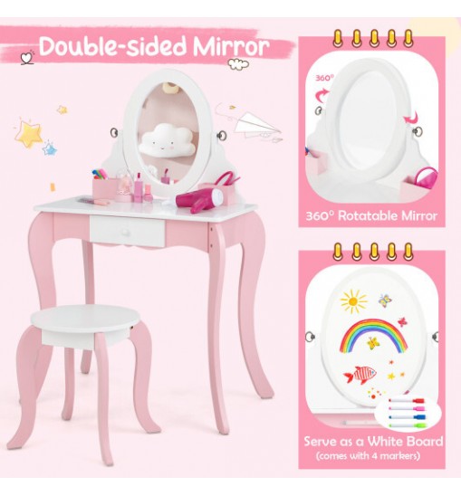 Pretend Kids Vanity Set with 360?° Rotatable Mirror and Play Accessories