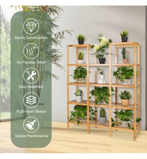 Multifunctional Bamboo Shelf Flower Plant Display Stand