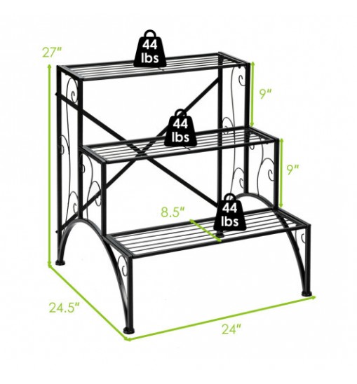 3-Tier Metal Plant Rack Garden Shelf in Stair Style