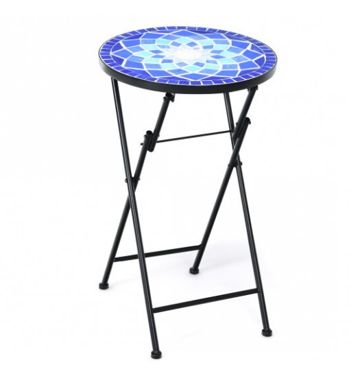 14 Inch Round End Table with Ceramic Tile Top