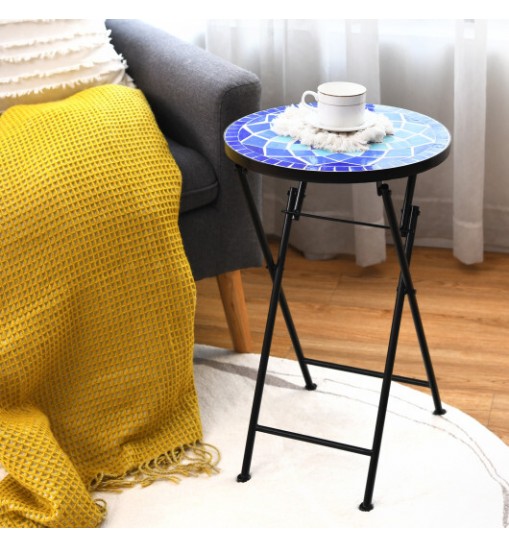 14 Inch Round End Table with Ceramic Tile Top