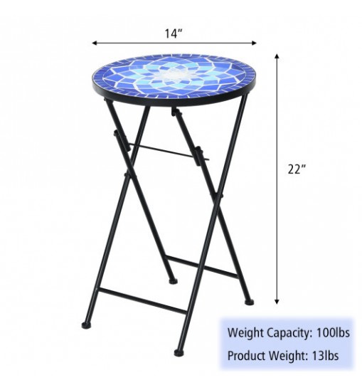 14 Inch Round End Table with Ceramic Tile Top