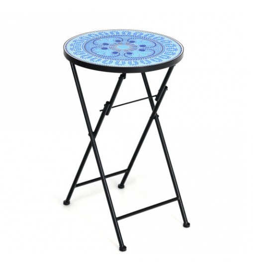 14 Inch Round End Table with Ceramic Tile Top