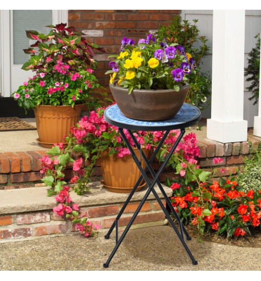 14 Inch Round End Table with Ceramic Tile Top