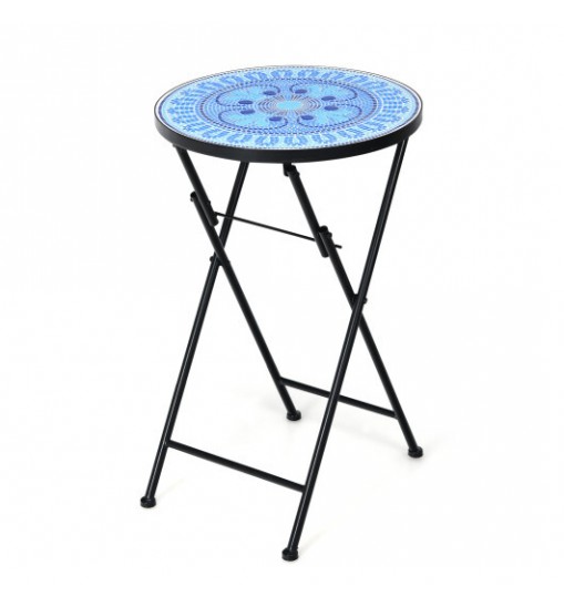 14 Inch Round End Table with Ceramic Tile Top