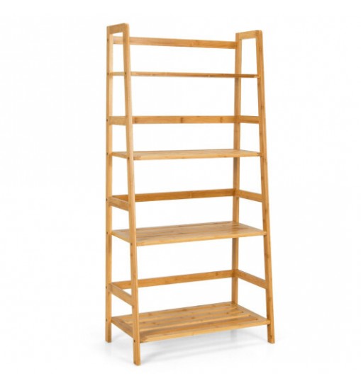 4-Tier Bamboo Bookshelf Ladder Shelf Plant Stand Rack-Natural